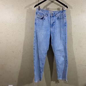 Zara Distressed High Waisted Mom Jeans Fray Hem